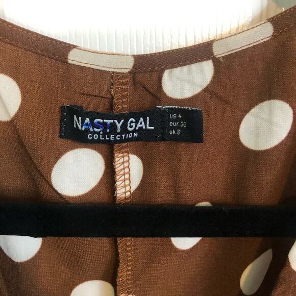Nasty Gal You Dot This Brown & White Polka Dot Mini Dress Ruffle Detail: Size 4 - Picture 4 of 8